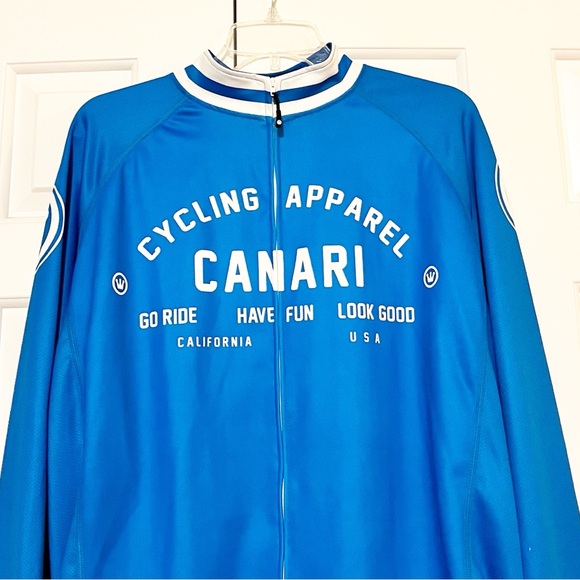 CANARI Men's Cycling Apparel blue & white full zip long sleeve cycling jersey XL - Picture 6 of 14